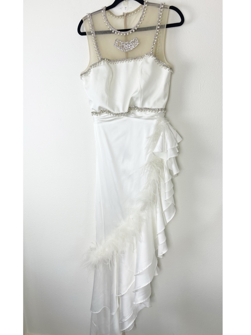 Mac Dugal Satin and Beaded Feather gown 8 Flawed, project piece
